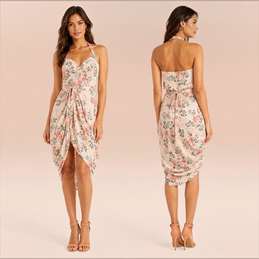Anthropologie Paper Crown Rifle Paper Co Floral Halter Tulip High Low Dress XS